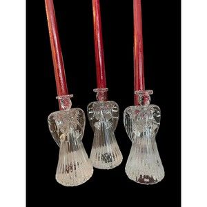 Set of 3 Vintage 24% Lead Crystal 7.5" Angel Christmas Taper Candle Holders